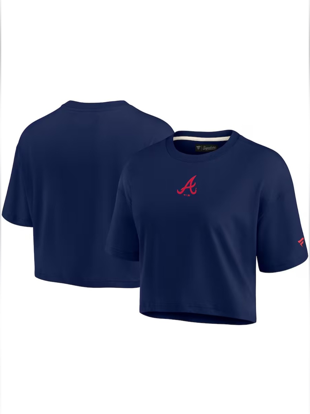 Fanatics Navy Blue Atlanta Crop Tee with Red Logo